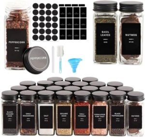 برطمان - حاويات توابل مربعة فارغة من الزجاج مع 48 ملصق سعة 113.4جرام بأغطية معدنية من فينيسين