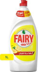 صابون سائل غسيل الأطباق فيري بلس برائحة الليمون مع قوة بديلة للمبيض، 1 لتر