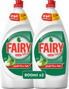صابون سائل لغسيل الاطباق برائحة الفواكه الخضراء من فيري بلس مع قوة بديلة للتبييض، 2 × 800 مل - افضل سائل صحون