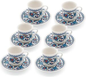 طقم كواب قهوة تركية منقوشة مكون من 12 قطعة الاكواب وصحون للمنزل سيراميك من سانتا مارلا - افضل انواع فناجين القهوة