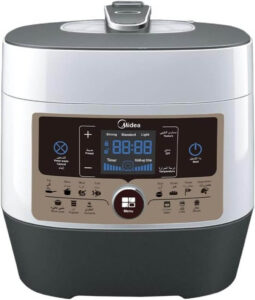 طنجرة طهي متعددة المهام من ميديا، سعة 6 لتر، قوة 1000 واط، 14 قائمة مسبقاً، معدن، ابيض، 6.0 ليتر - افضل انواع طناجر الضغط الكهربائية