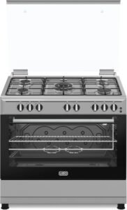 فرن غاز تركي من الستيل مقاس 60 × 90 سم، 5 شعلات، حديد خفيف من يو اس تو او، موديل ASF 9555 SGWH - افضل فرن غاز تركي