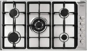 فرن غاز مسطح 5 شعلة ستانلس ستيل من البا E95-545X ، 90 سم - افضل فرن سطحي غاز