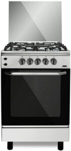 فرن غاز مصري من هام بـ4 شعلات بعرض 55 سم لون فضي اسود، طراز HM55GF-20