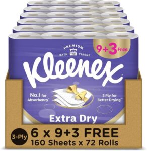 كلينكس، لفات المناديل الورقية اكسترا دراي للحمامات 9 + 3 لفات
