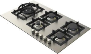 كيتشن لاين موقد غاز ايطالي 90 سم، 5 عيون، شديد التحمل، فضي - افضل انواع الغاز السطحي