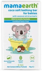 لوح صابون استحمام للأطفال كوكو سوفت من ماما ايرث، درجة حموضة 5.5، مع زيت جوز الهند والكركم - عبوة من قطعتين × 75 جرام - افضل صابون للاطفال للجسم
