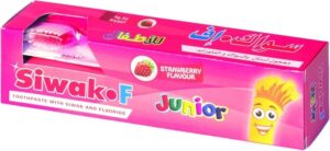 معجون اسنان للصغار بالسواك والفلورايد مع فرشاة مجانية مقاس S-M نكهة الفراولة 50 جرام من سواك-اف