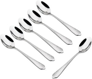 ملعقة شاي بيستر مع ساتان ملمع مرآة ستانلس ستيل مجموعة 12 قطعة فضية