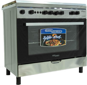 موقد غاز قائم بذاته بـ5 شعلات من الفولاذ مع ترموستات وشواية مزدوجة وإشعال تلقائي 90 × 60 × 85 سم KSGC9260FSY من سوبر جنرال - اجود انواع الفرن الغاز