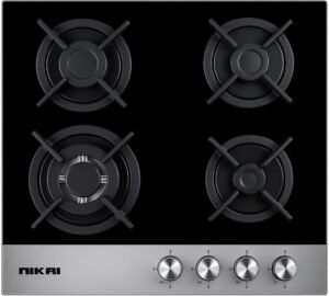موقد غاز مدمج 4 شعلة بمقاس 60 سم من نيكاي، مزود بشعلة ثلاثية الحلقات، NGH3001G - افضل فرن سطحي غاز